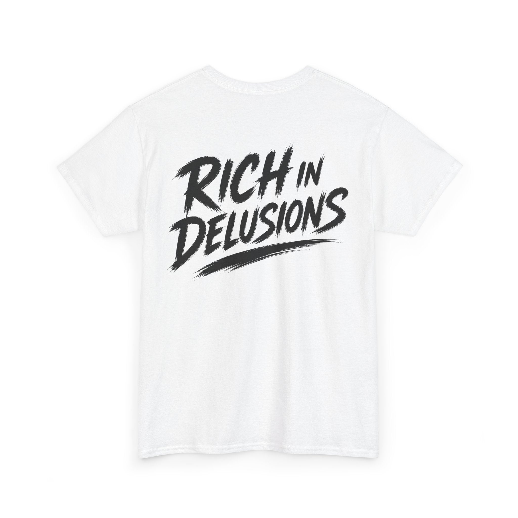 Rich in Delusion White Tee — Vintage Brush