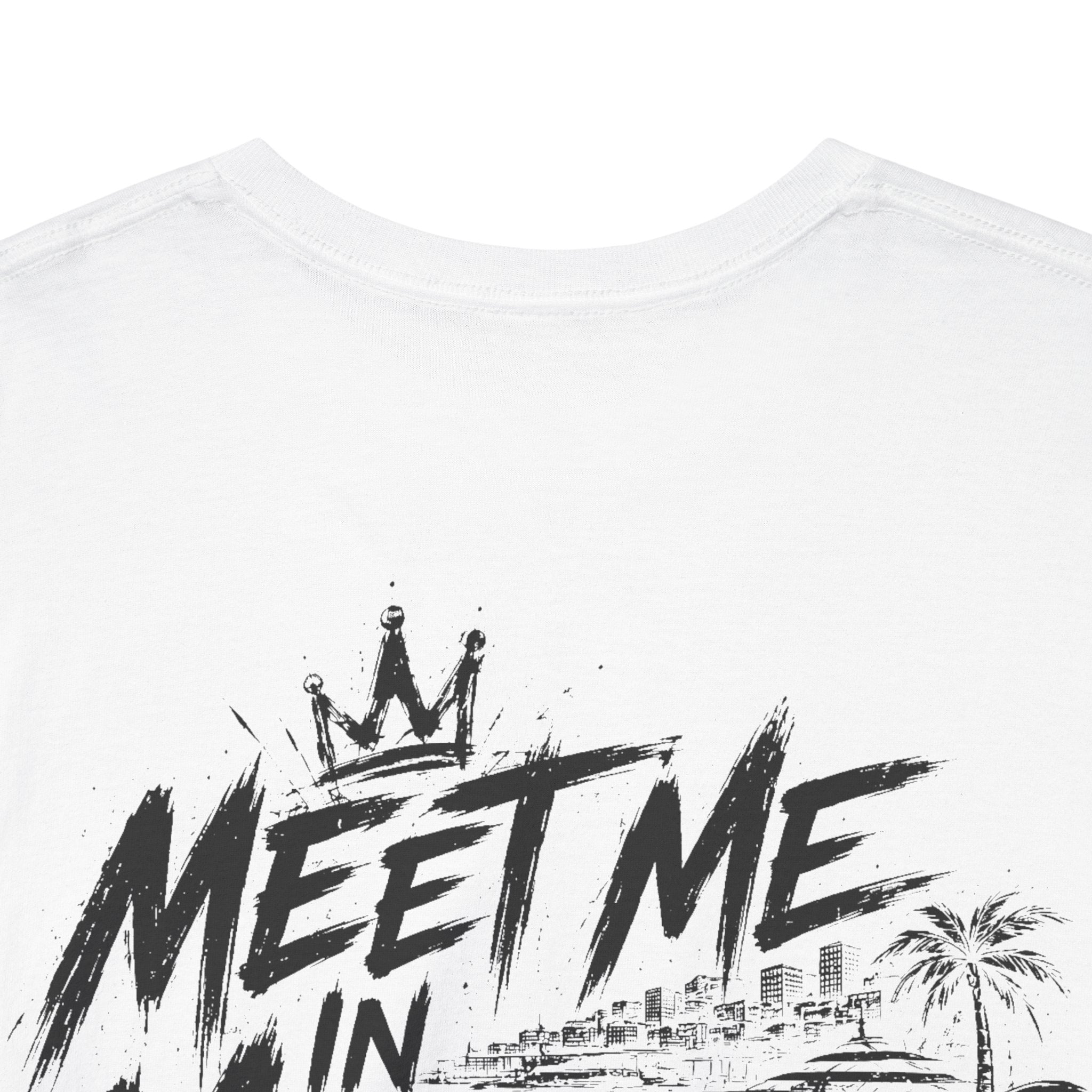 Meet me in Mykonos White Tee — Vintage Brush