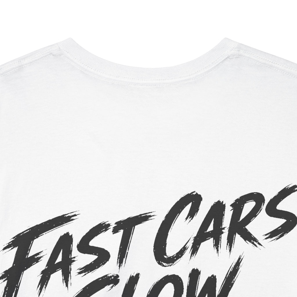 Fast cars, slow replies White Tee — Vintage Brush