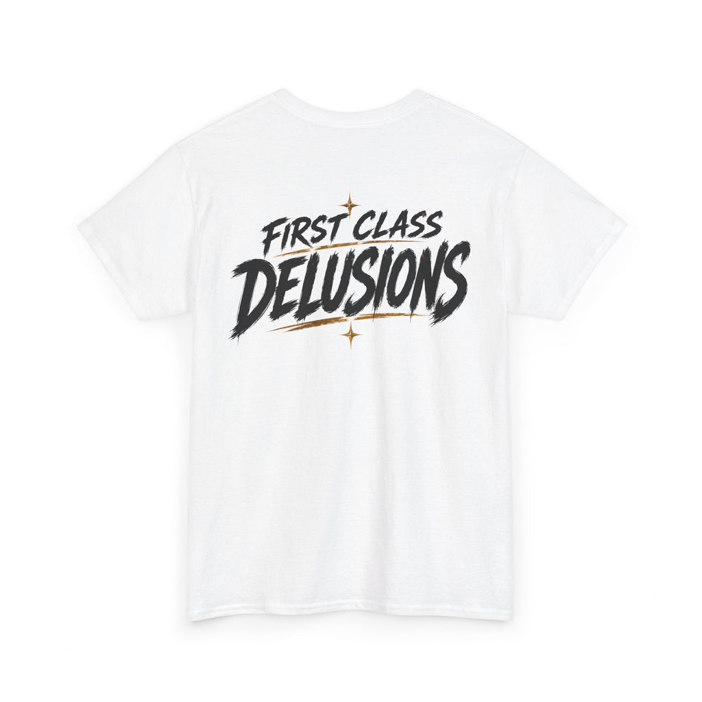 First Class Delusion White Tee — Vintage Brush