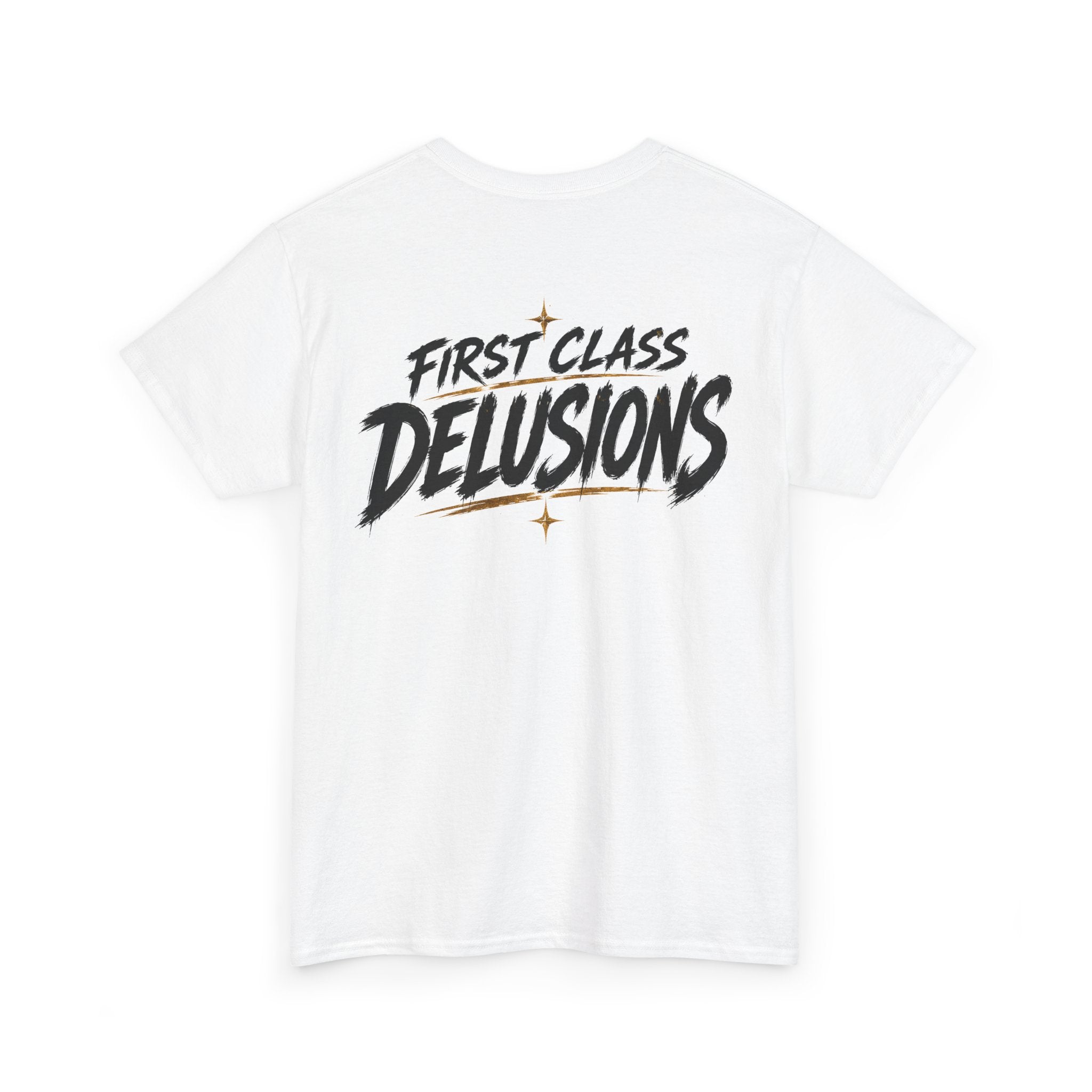 First Class Delusion White Tee — Vintage Brush