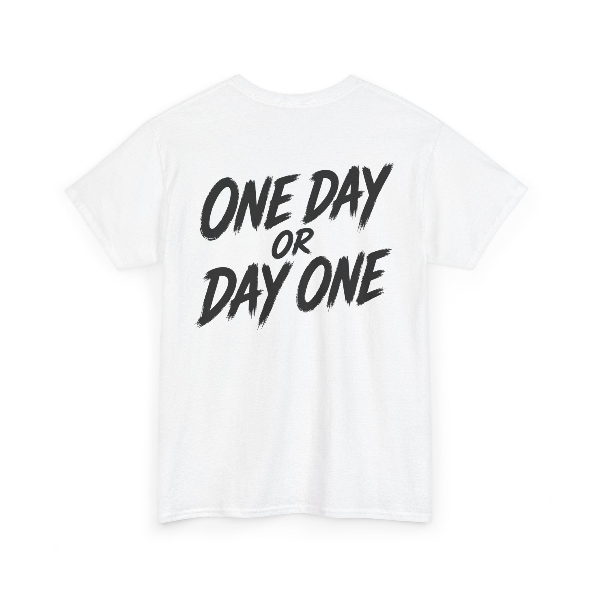 One day or day one White Tee — Vintage Brush