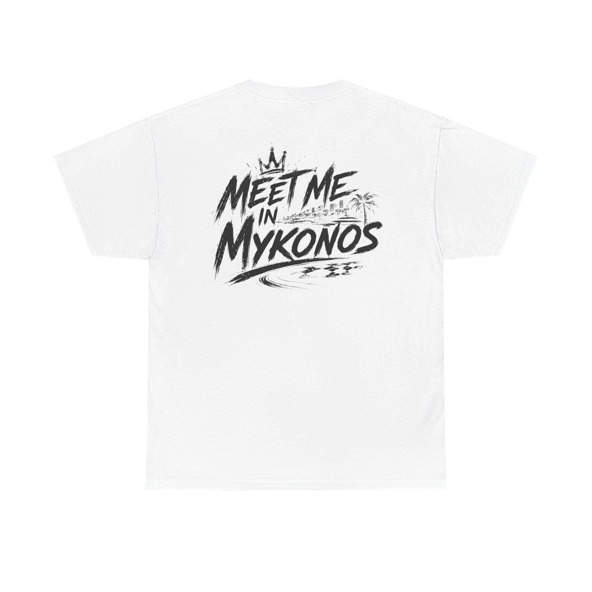 Meet me in Mykonos White Tee — Vintage Brush
