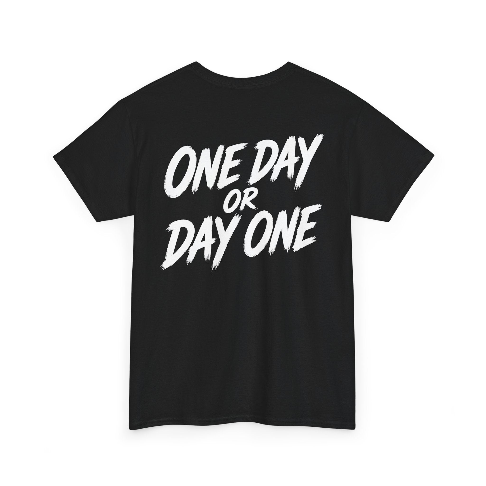 One day or day one Black Tee — Vintage Brush