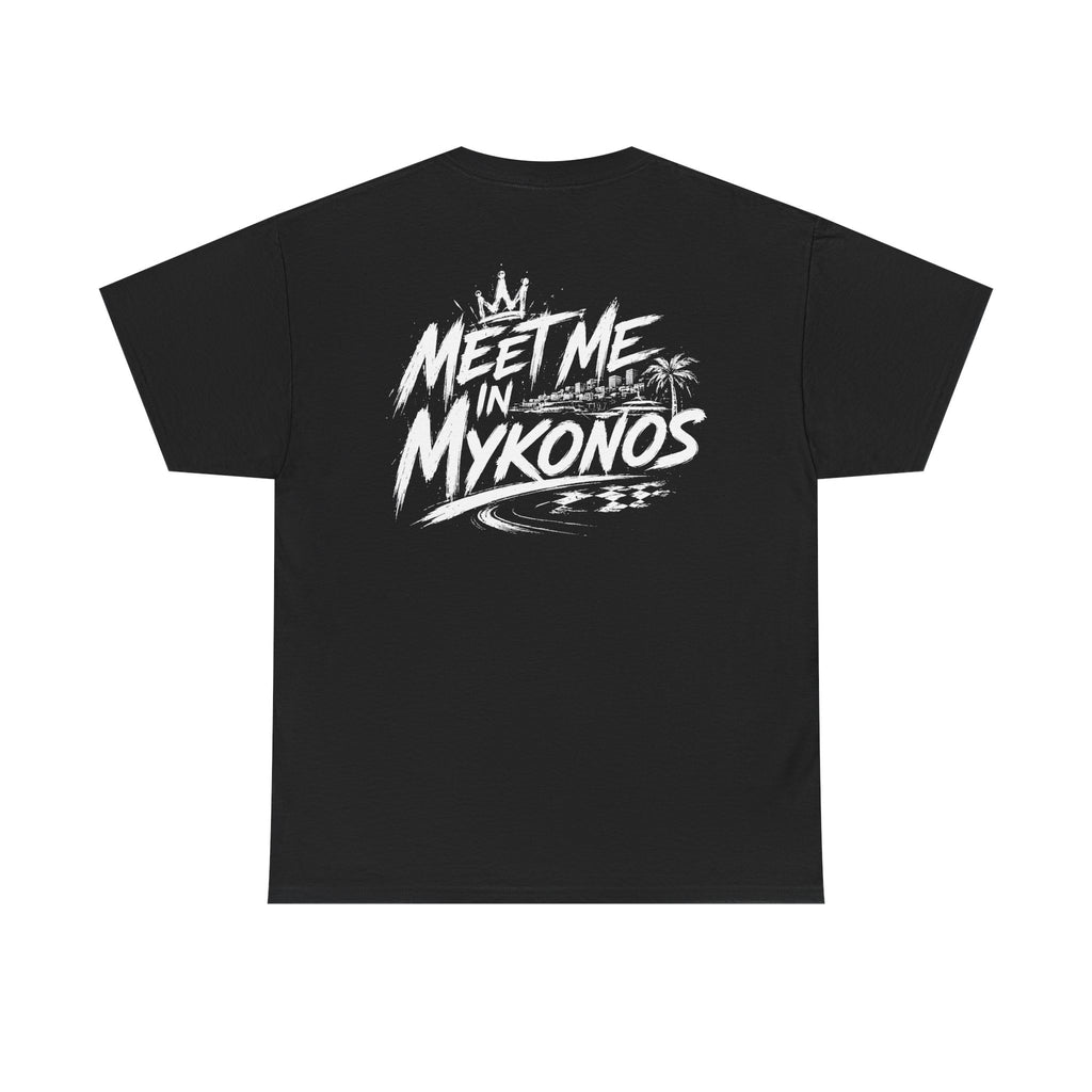 Meet me in Mykonos Black Tee — Vintage Brush