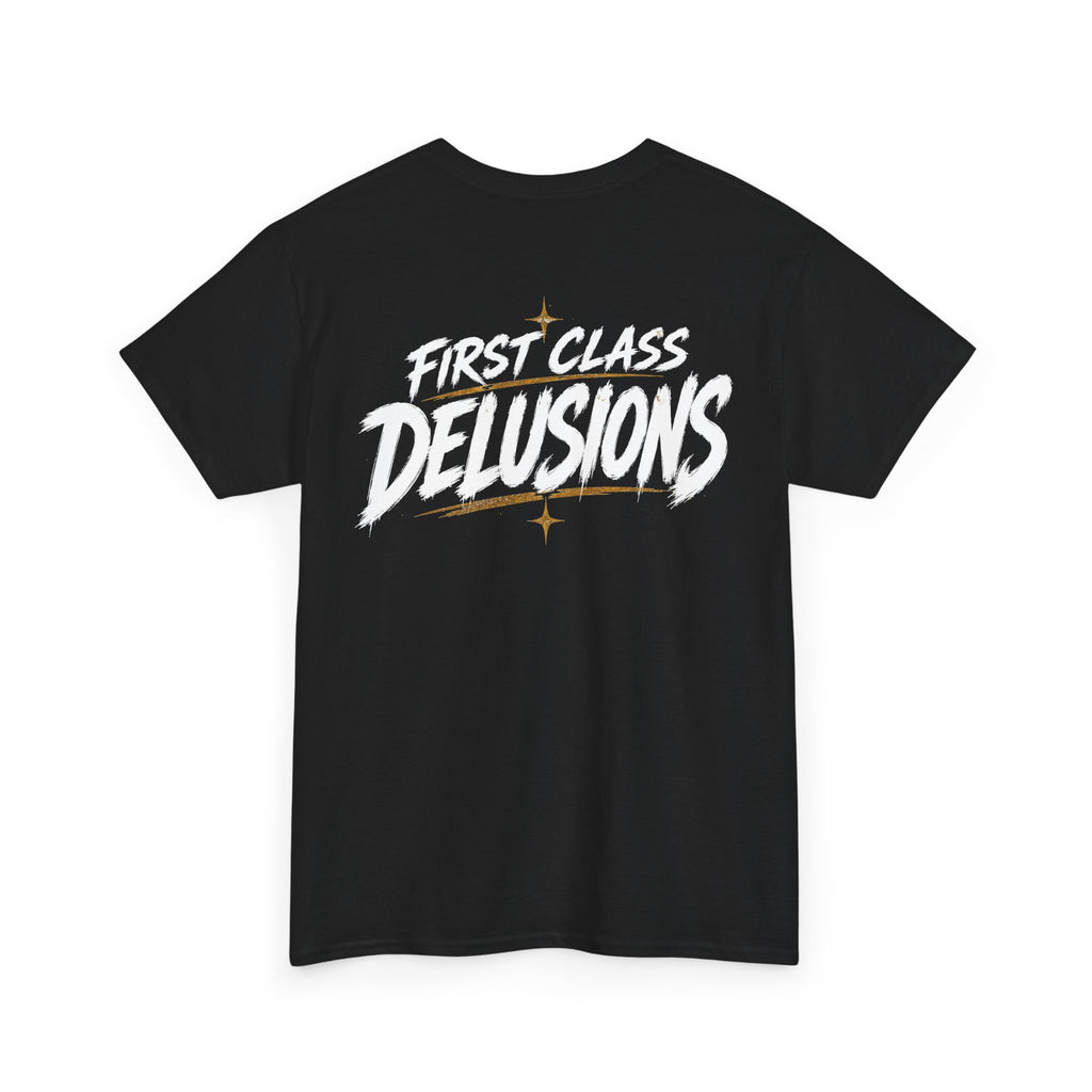 First Class Delusion Black Tee — Vintage Brush