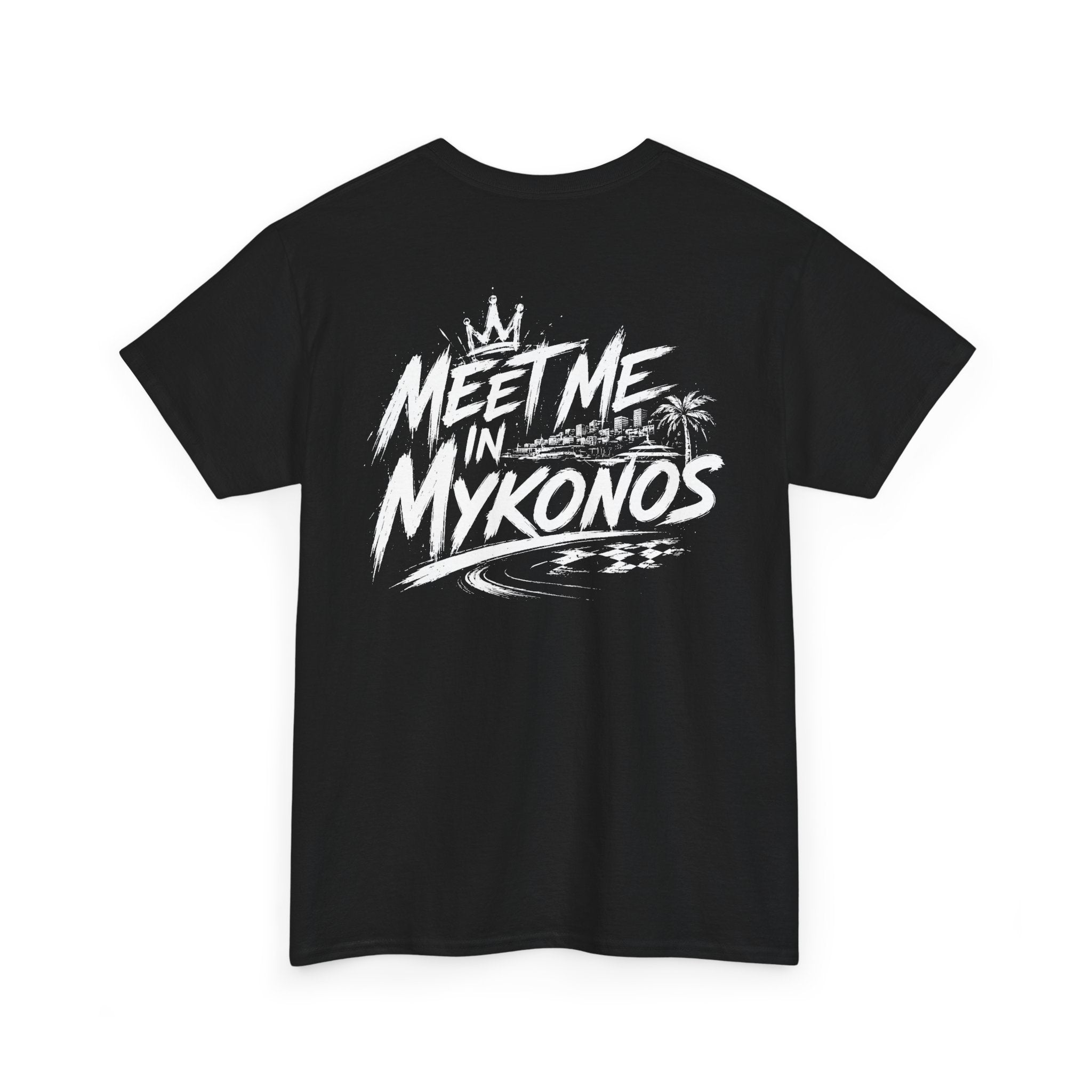 Meet me in Mykonos Black Tee — Vintage Brush