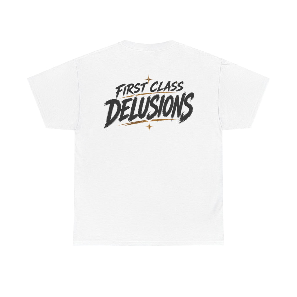 First Class Delusion White Tee — Vintage Brush
