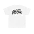 First Class Delusion White Tee — Vintage Brush