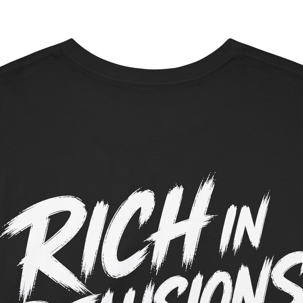 Rich in Delusion Black Tee — Vintage Brush