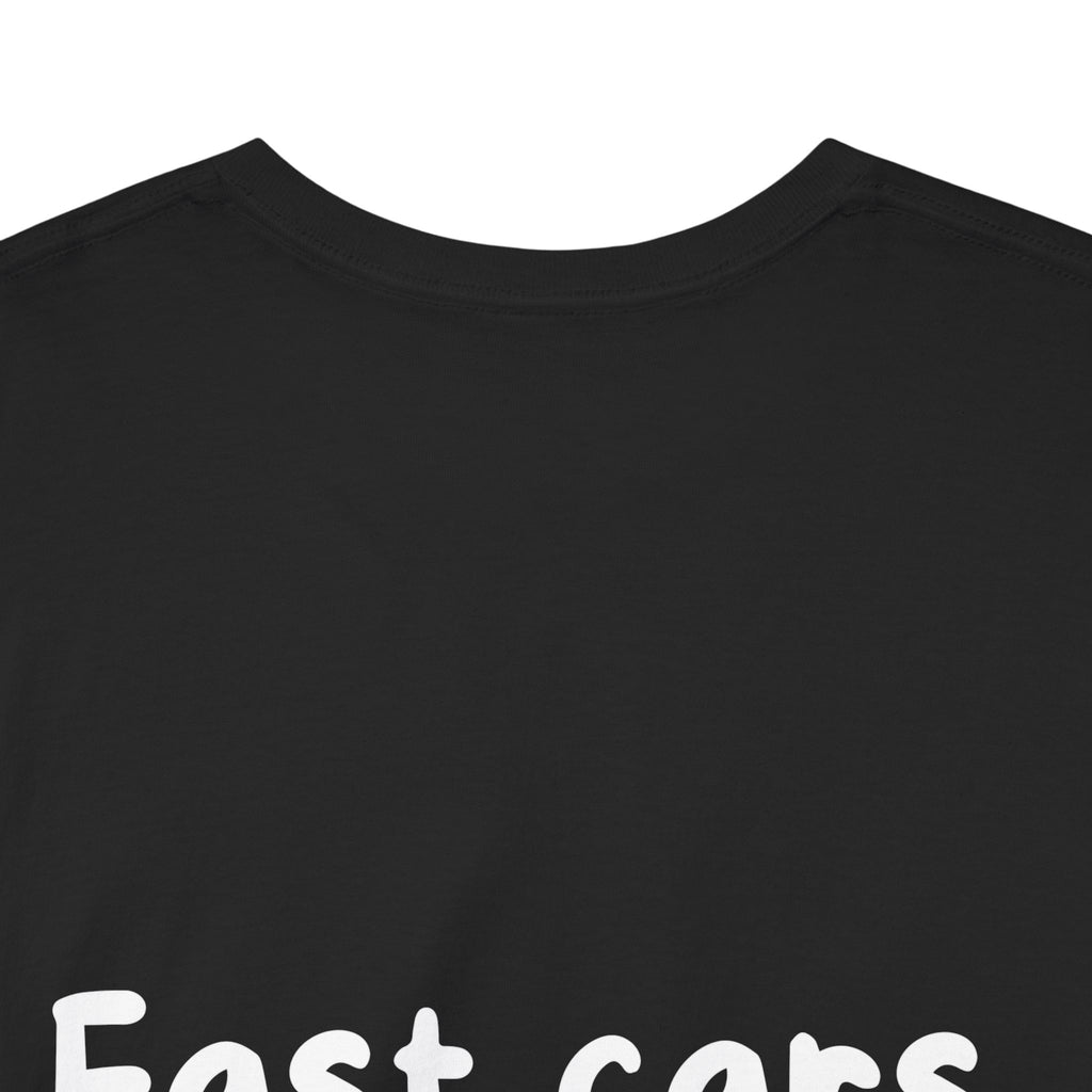 Fast cars, slow replies Black Tee — Casual Handwritten