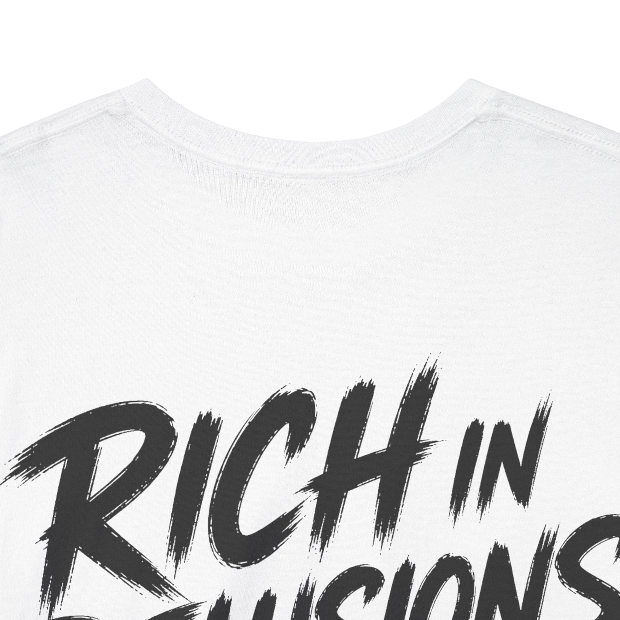 Rich in Delusion White Tee — Vintage Brush